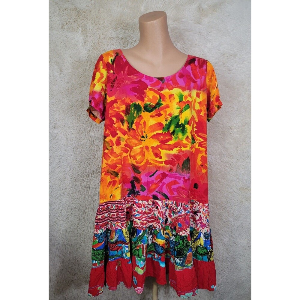 Vintage Jams World Women Size XL Y2K Hattie Dress Red Floral Tropical Hawaiian K
